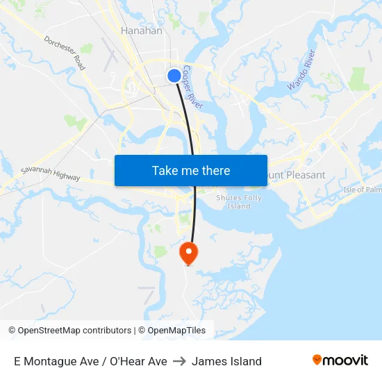 E Montague Ave / O'Hear Ave to James Island map