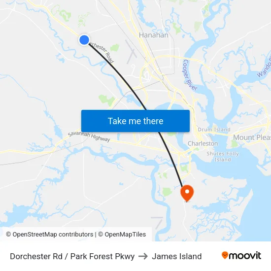 Dorchester Rd / Park Forest Pkwy to James Island map