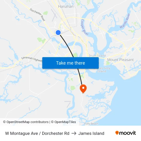 W Montague Ave / Dorchester Rd to James Island map
