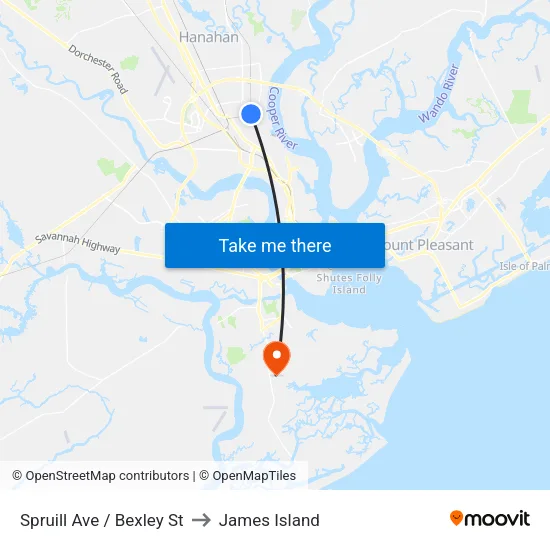 Spruill Ave / Bexley St to James Island map