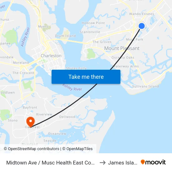 Midtown Ave / Musc Health East Cooper to James Island map