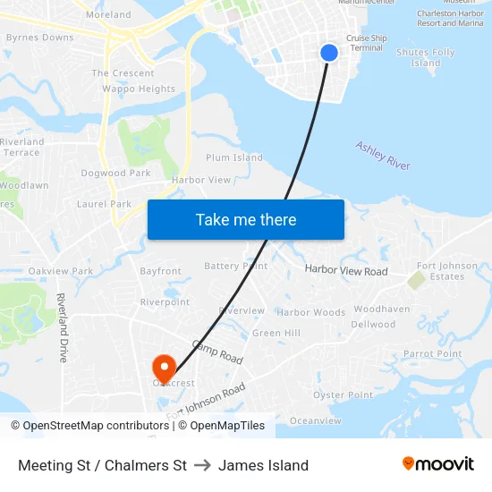 Meeting St / Chalmers St to James Island map