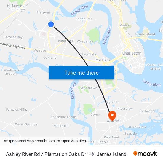 Ashley River Rd / Plantation Oaks Dr to James Island map