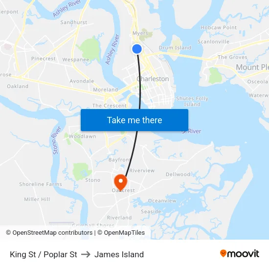 King St / Poplar St to James Island map