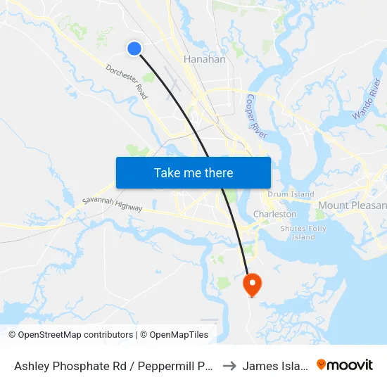Ashley Phosphate Rd / Peppermill Pkwy to James Island map