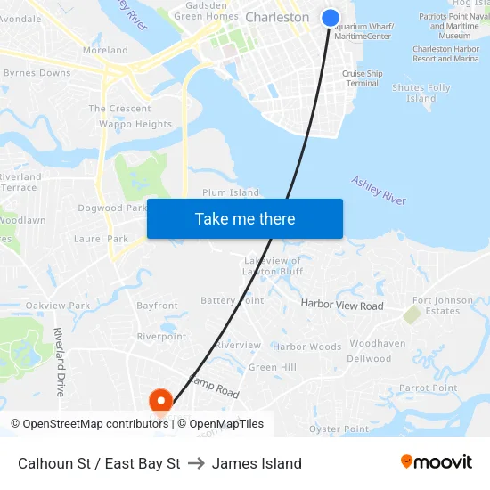 Calhoun St / East Bay St to James Island map