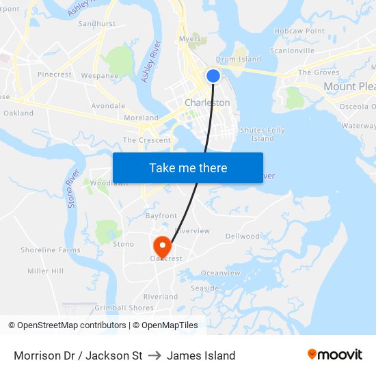 Morrison Dr / Jackson St to James Island map