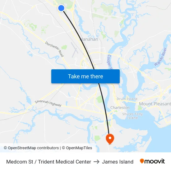 Medcom St / Trident Medical Center to James Island map