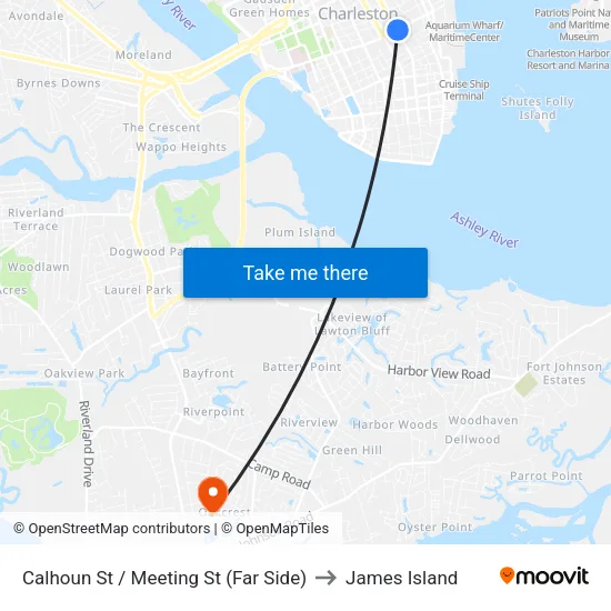 Calhoun St / Meeting St (Far Side) to James Island map