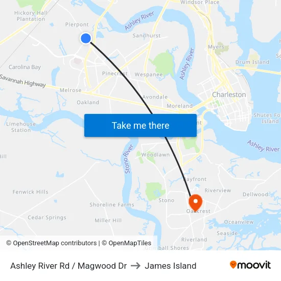 Ashley River Rd / Magwood Dr to James Island map