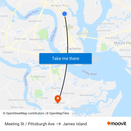 Meeting St / Pittsburgh Ave to James Island map