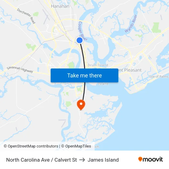 North Carolina Ave / Calvert St to James Island map