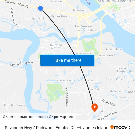 Savannah Hwy / Parkwood Estates Dr to James Island map