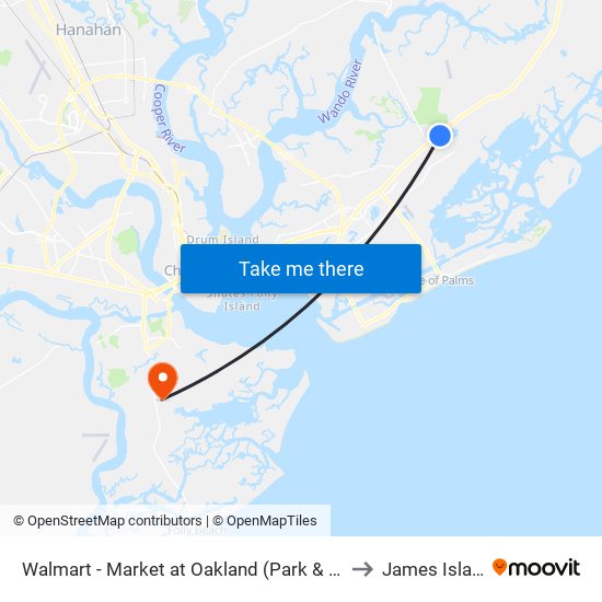 Walmart - Market at Oakland (Park & Ride) to James Island map