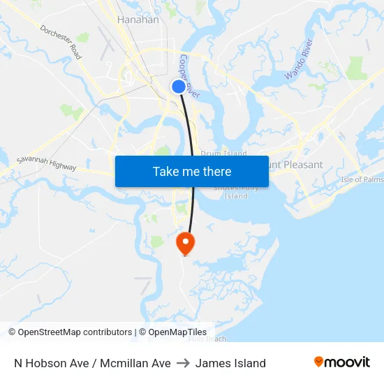 N Hobson Ave / Mcmillan Ave to James Island map