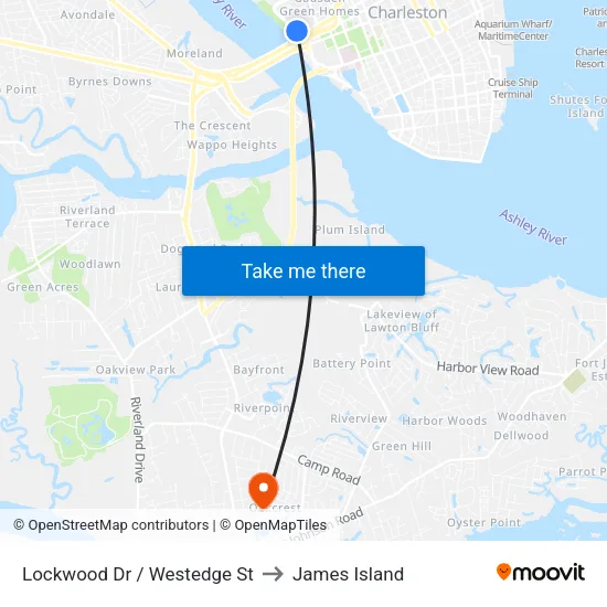 Lockwood Dr / Westedge St to James Island map