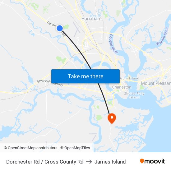 Dorchester Rd / Cross County Rd to James Island map