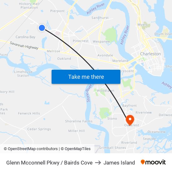 Glenn Mcconnell Pkwy / Bairds Cove to James Island map