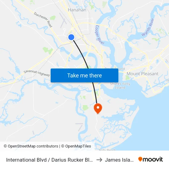 International Blvd / Darius Rucker Blvd to James Island map