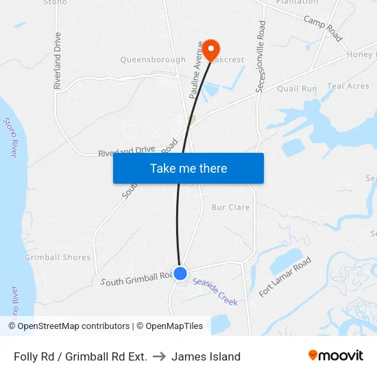 Folly Rd / Grimball Rd Ext. to James Island map