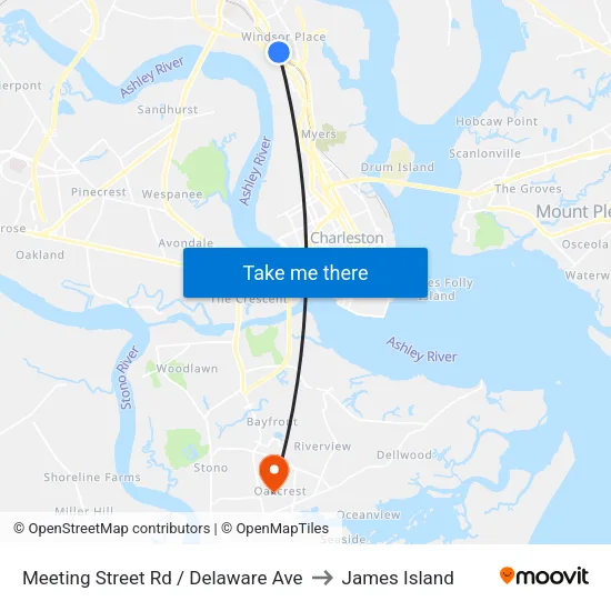 Meeting Street Rd / Delaware Ave to James Island map