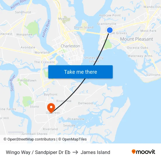 Wingo Way / Sandpiper Dr Eb to James Island map