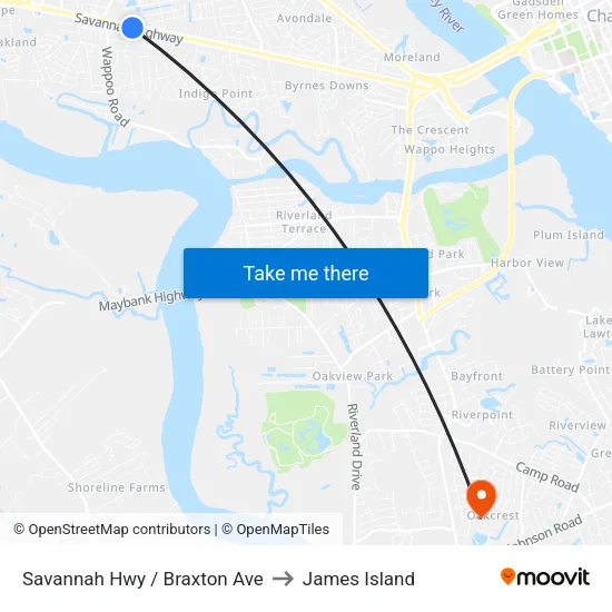 Savannah Hwy / Braxton Ave to James Island map