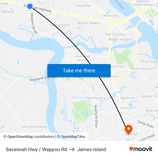 Savannah Hwy / Wappoo Rd to James Island map