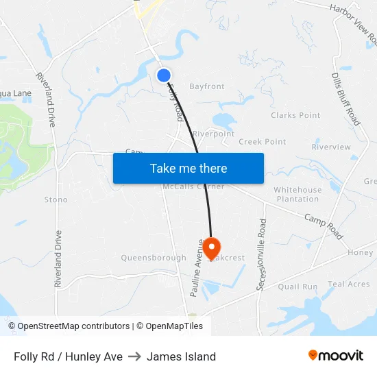 Folly Rd / Hunley Ave to James Island map