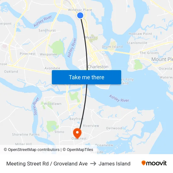 Meeting Street Rd / Groveland Ave to James Island map