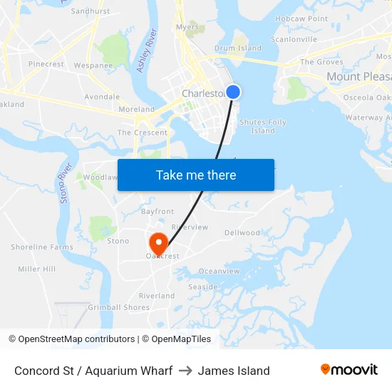 Concord St / Aquarium Wharf to James Island map