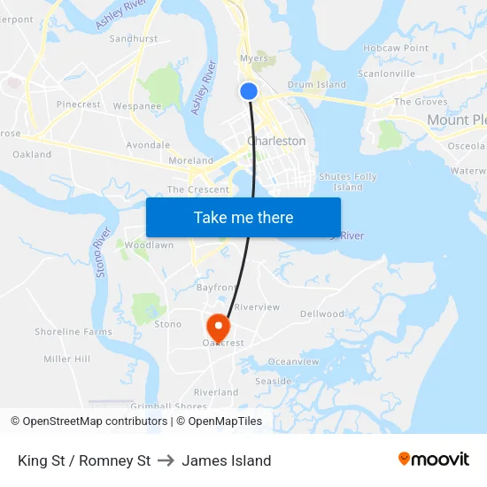 King St / Romney St to James Island map