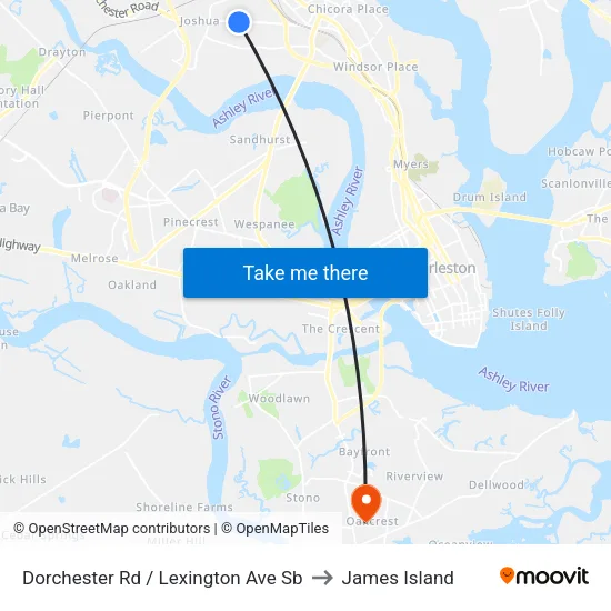 Dorchester Rd / Lexington Ave Sb to James Island map