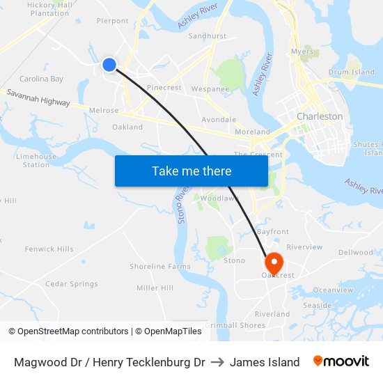 Magwood Dr / Henry Tecklenburg Dr to James Island map