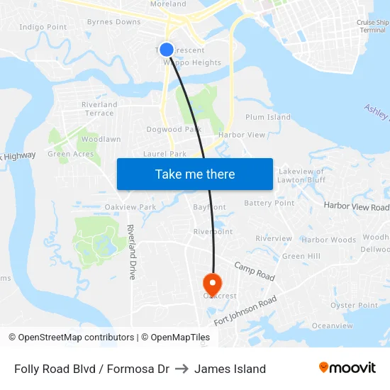 Folly Road Blvd / Formosa Dr to James Island map