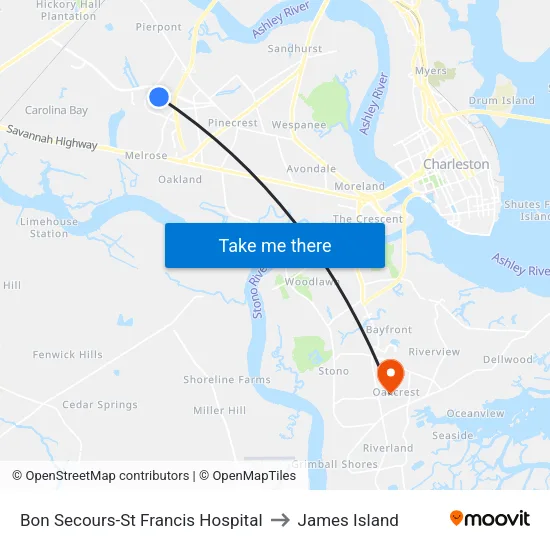 Bon Secours-St Francis Hospital to James Island map