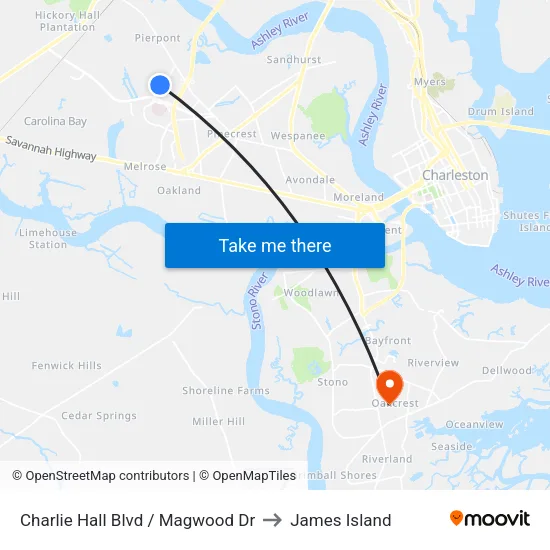 Charlie Hall Blvd / Magwood Dr to James Island map