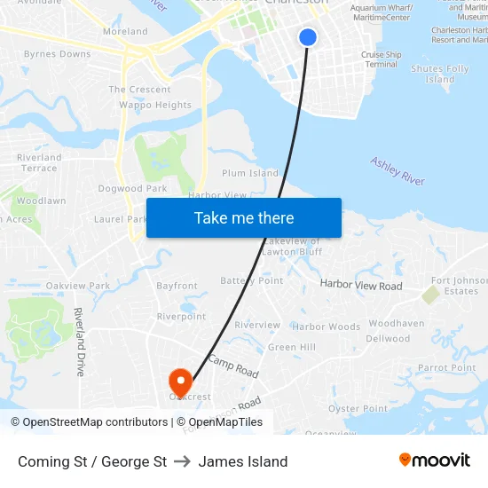 Coming St / George St to James Island map