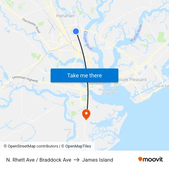 N. Rhett Ave / Braddock Ave to James Island map