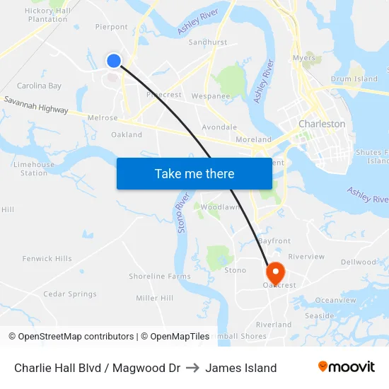 Charlie Hall Blvd / Magwood Dr to James Island map