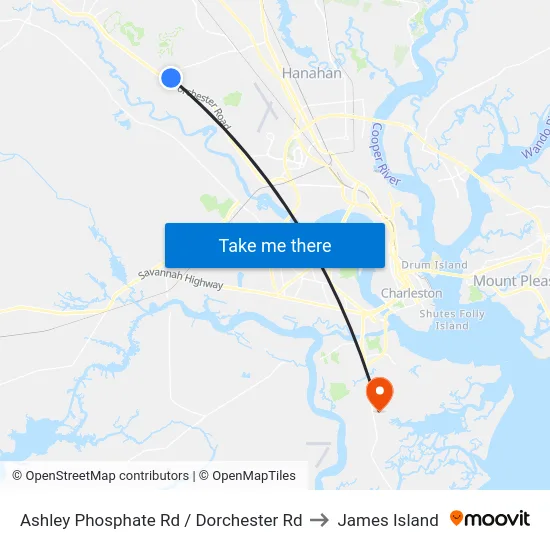 Ashley Phosphate Rd / Dorchester Rd to James Island map
