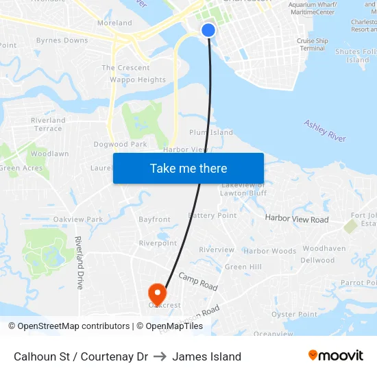 Calhoun St / Courtenay Dr to James Island map