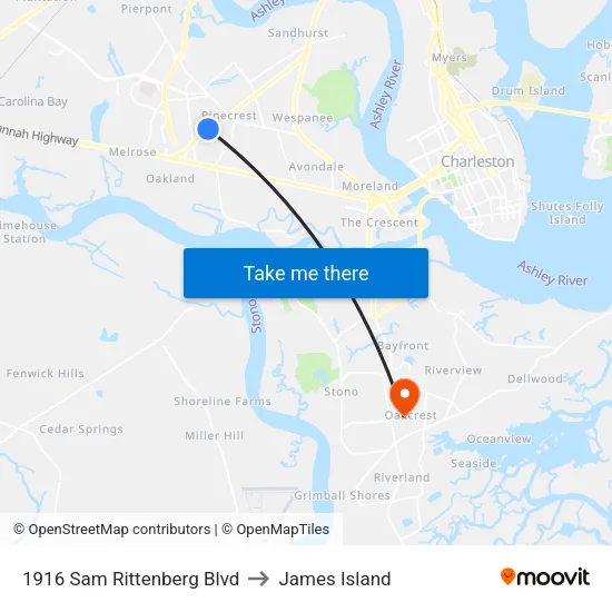 1916 Sam Rittenberg Blvd to James Island map