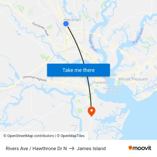 Rivers Ave / Hawthrone Dr N to James Island map
