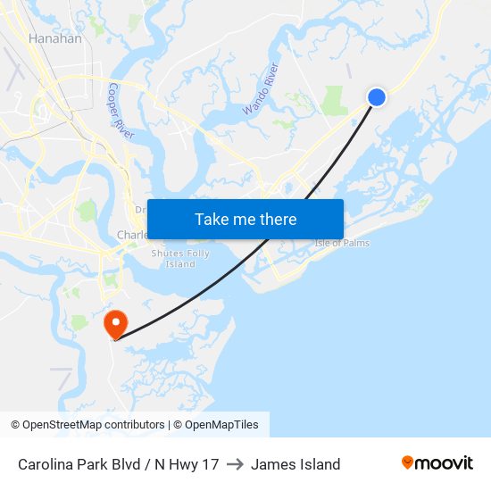 Carolina Park Blvd / N Hwy 17 to James Island map