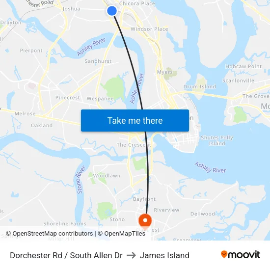 Dorchester Rd / South Allen Dr to James Island map