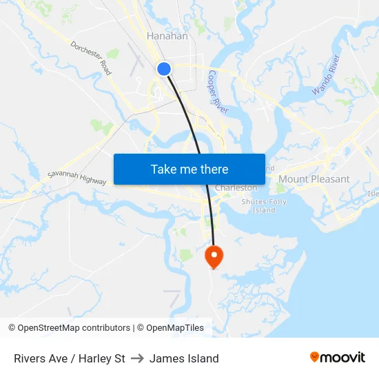 Rivers Ave / Harley St to James Island map