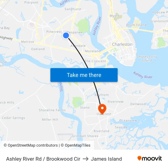Ashley River Rd / Brookwood Cir to James Island map