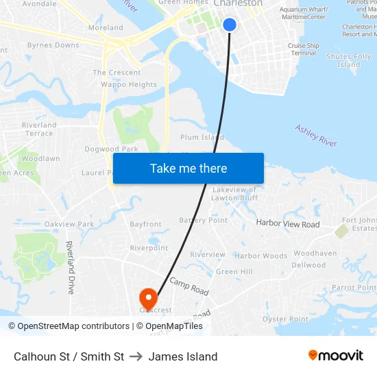 Calhoun St / Smith St to James Island map