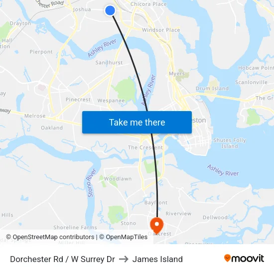 Dorchester Rd / W Surrey Dr to James Island map